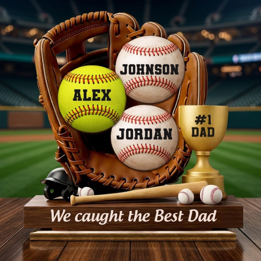 We Caught the Best Dad Baseball Personalized Wooden Sign, Custom Kids Names Wooden Plaque, Father's Day Gift