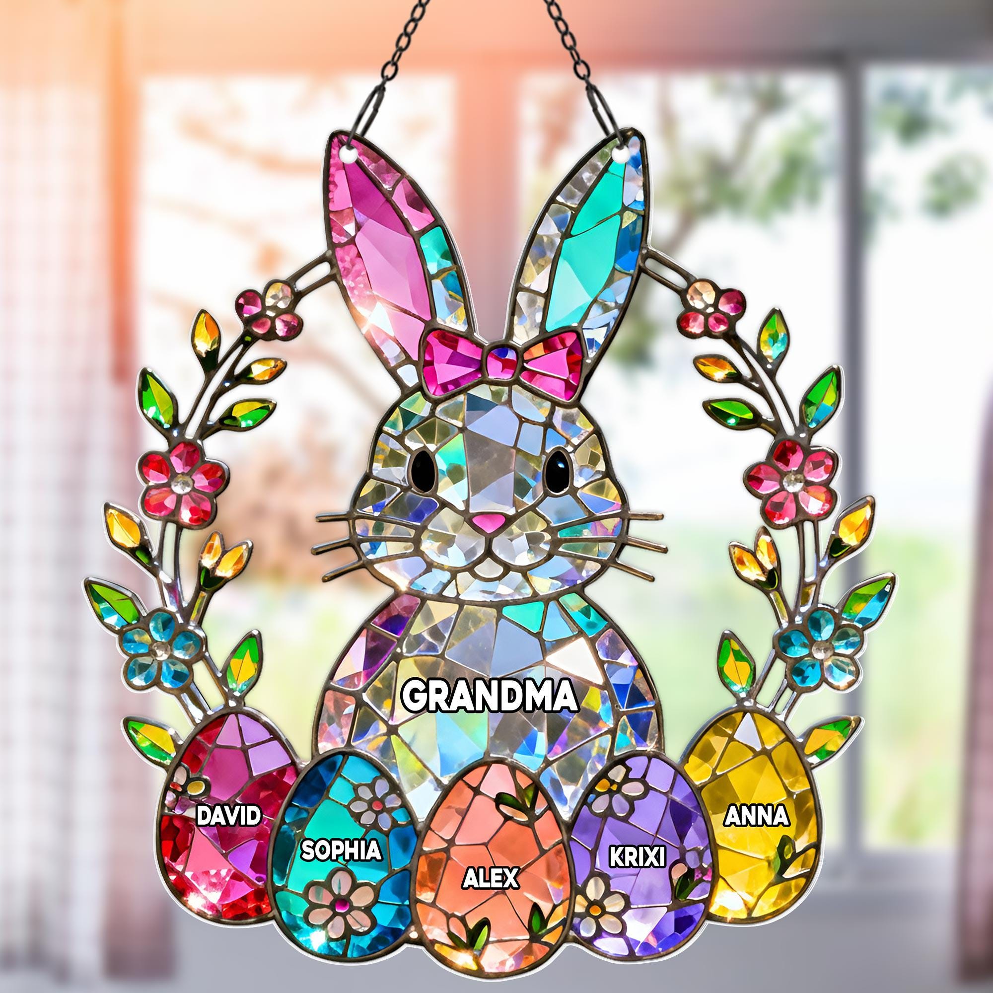 Personalized Easter Bunny Grandma Acrylic Suncatcher, Custom Grandma Gift With Kids Window Hanger , Spring Window Hanging Decor