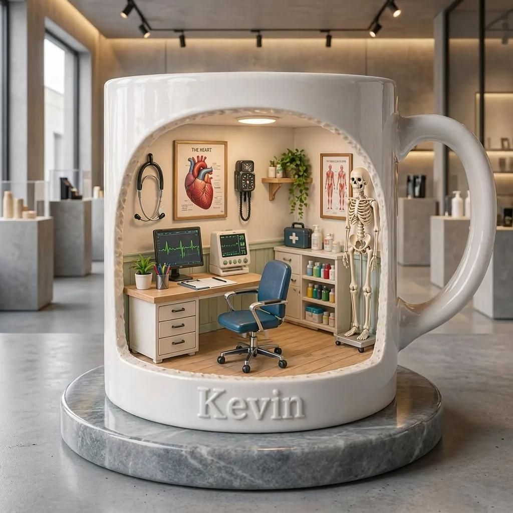 Personalized Doctor Mug Gift, Custom Name Medical Office Coffee Cup, Gift for Doctor Him Her, Anatomy Clinic Design Mug