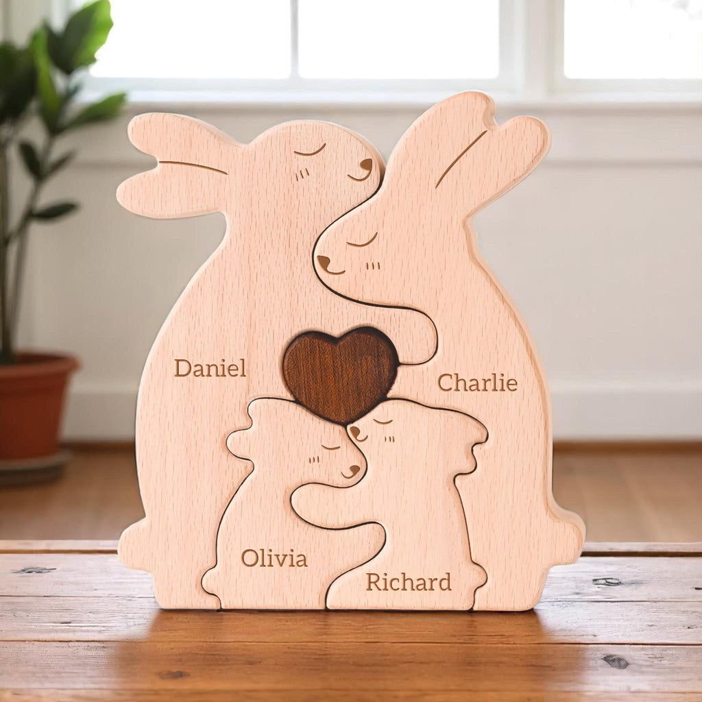 Personalised Wooden Bunny Family Keepsake _ Engraved Rabbit Figurines _ Baby Shower Gift, New Mum Present, Family Christmas Home Decor