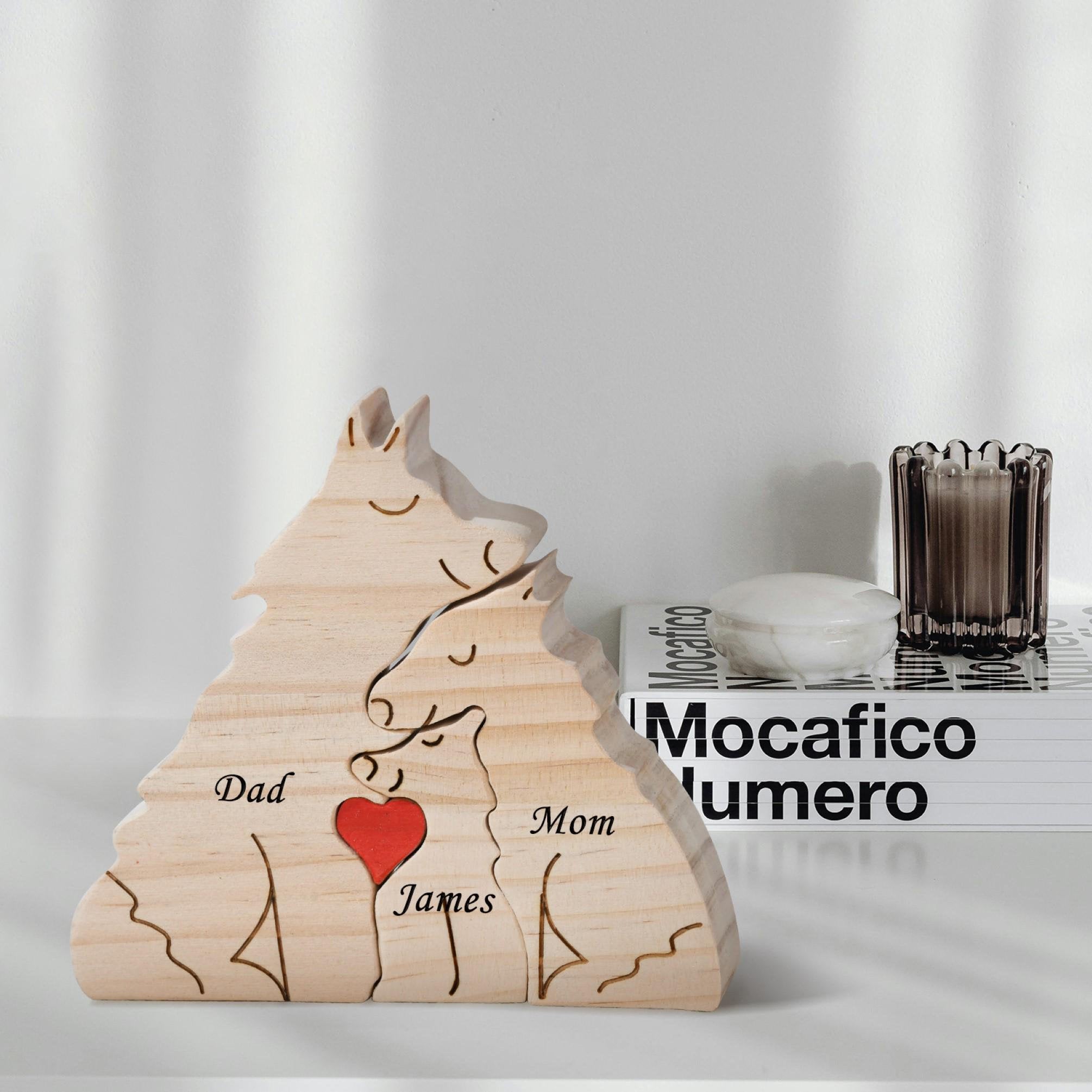 Wooden Wolf Family Puzzle, 2-5 Wolves Family Jigsaw Decor, Wedding Anniversary Gifts for Mom Dad Friend Couples Animal Family Decor