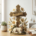 He is Risen Easter Cross Statue With Lamb & Lily, Resurrection Scene Christian Figurine, Easter Home Decor, Pastor Appreciation Gift.
