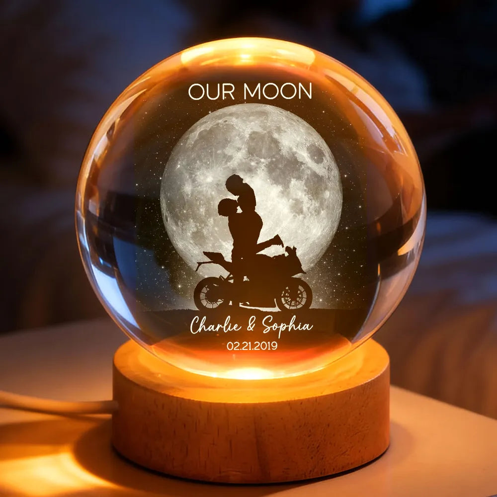 Biker Couple Kissing in the Moonlight, Custom Moon Phase by Date - Per , Valentines Day Wedding Anniversary Gift For Couple
