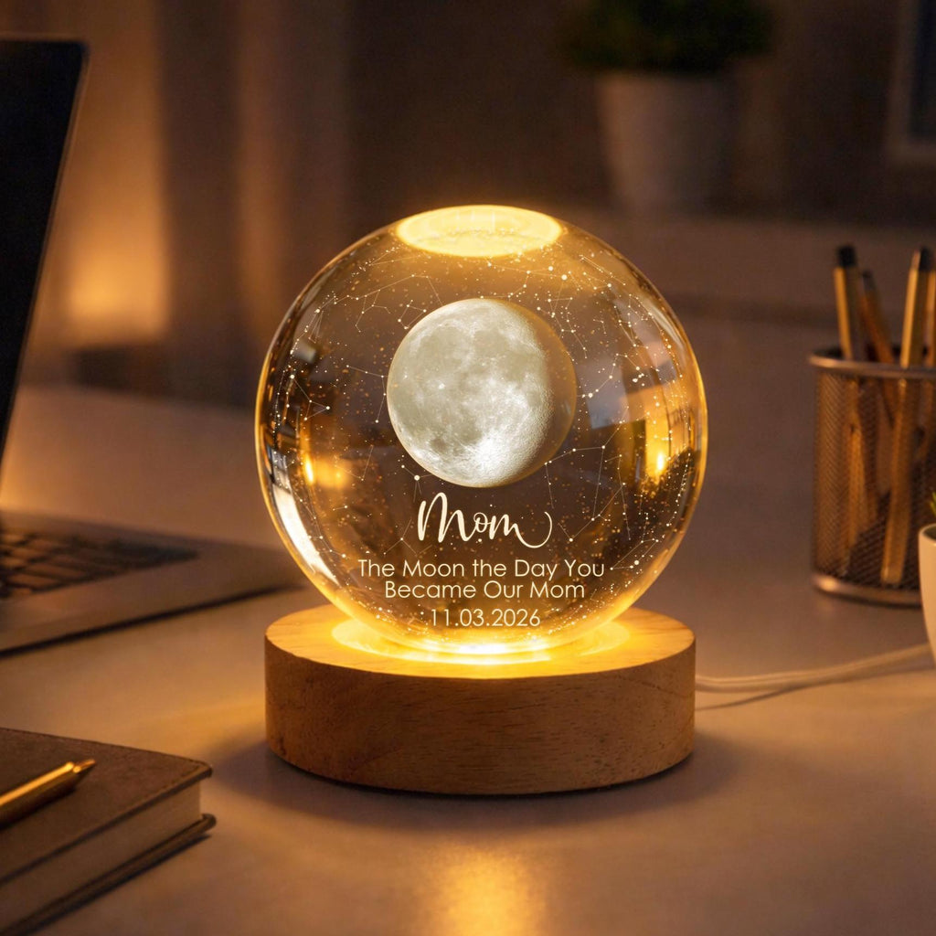 Personalized Moon Phase by Date Crystal Ball Light for Mom,moon Night Light,mother’s Day Gift,the Day You Became Our Mom,mum Birthday Gift