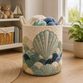 Coastal Seashell Quilted Laundry Basket, Beach House Hamper, Ocean Inspired Storage Bin, Nautical Room Decor. LBPETAL39
