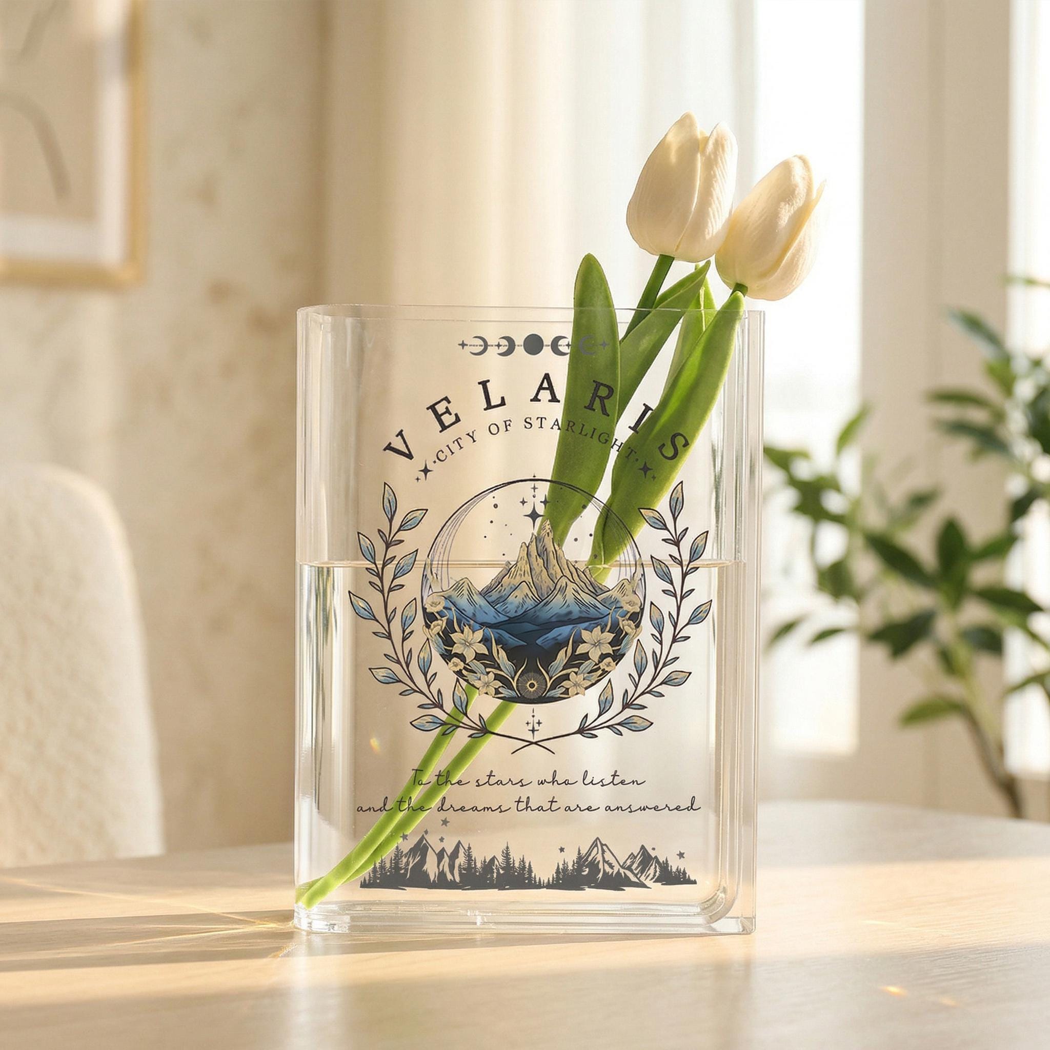 Velaris Acrylic Book Vase, City of Starlight Bookish Vase, Fantasy Mountain Book Shaped Vase, Ethereal Decor, Custom Gift for Book Lovers