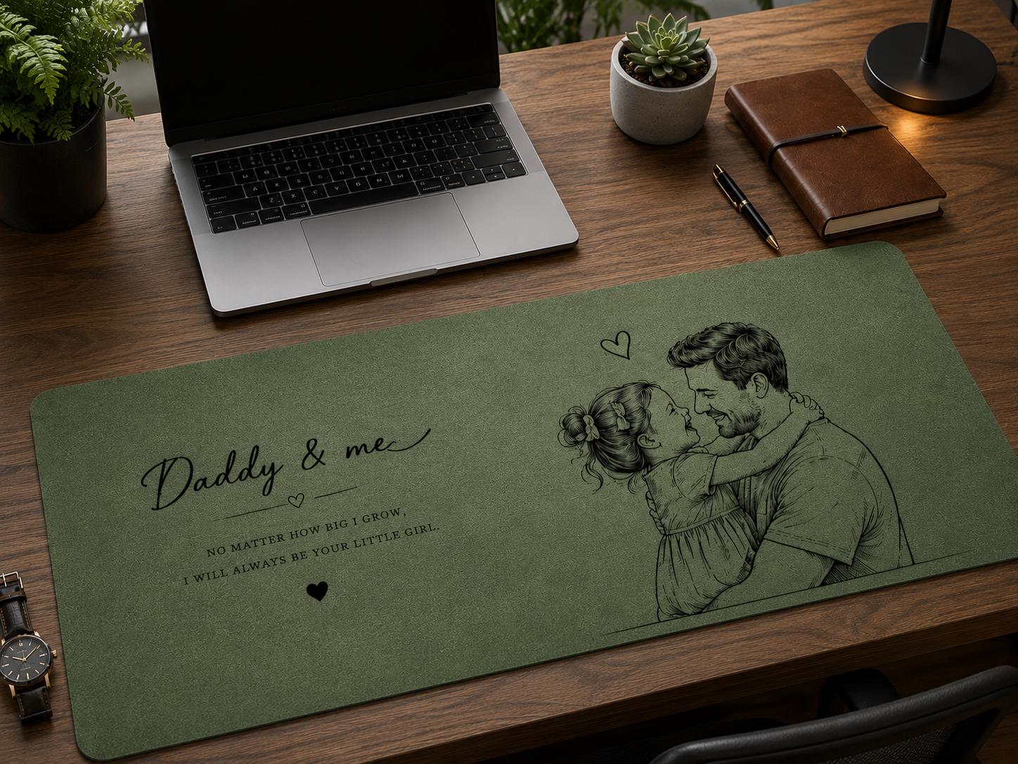 Personalized Dad We Love You Custom Photo Sketch Line Art Desk Mat, Father's Day Gift for Husband, Daddy & Kid Picture Desk Pad Mouse Mat