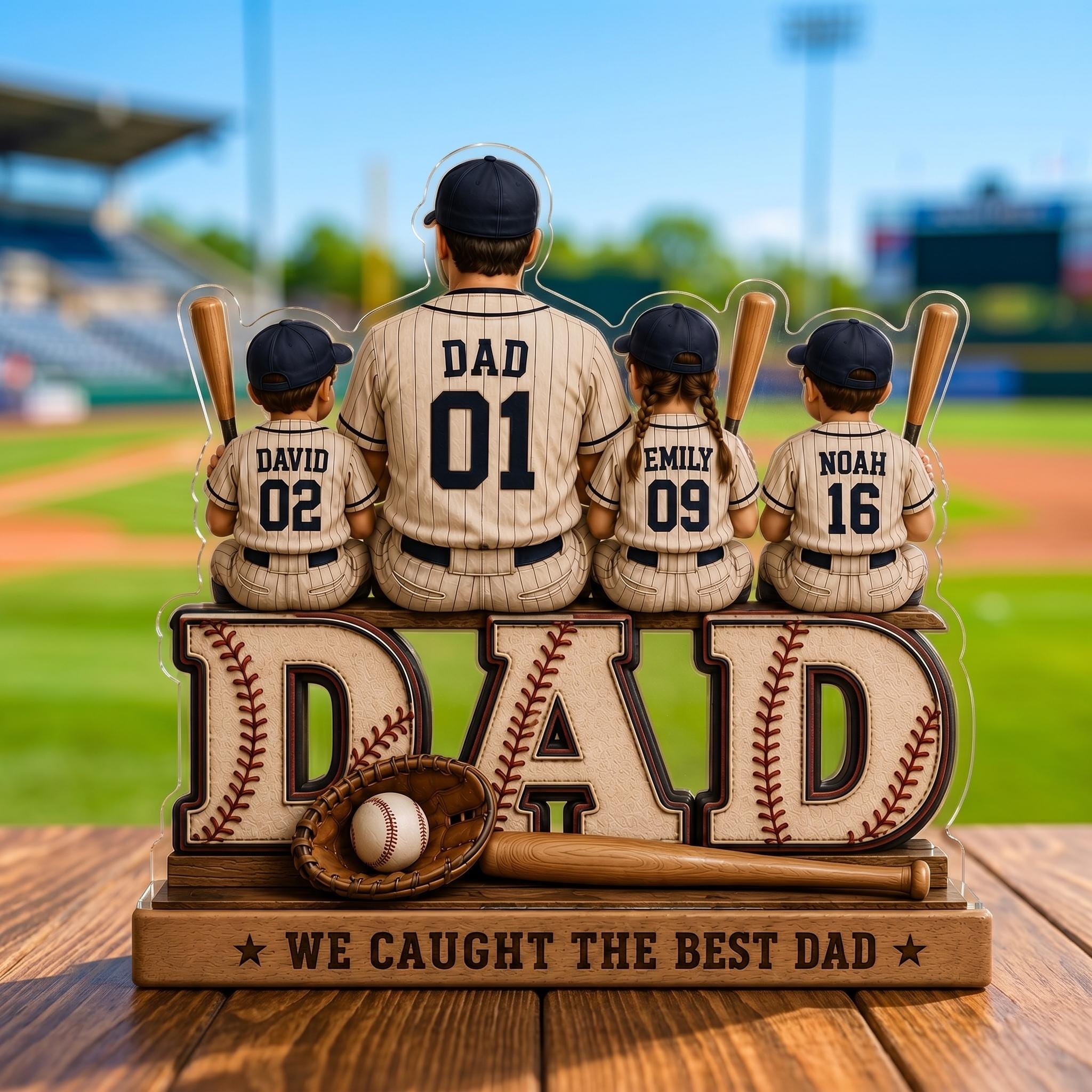 Personalized Baseball Dad Acrylic Block_ We Caught the Best Dad With Kid Names, Father's Day Gift for Sports Dad