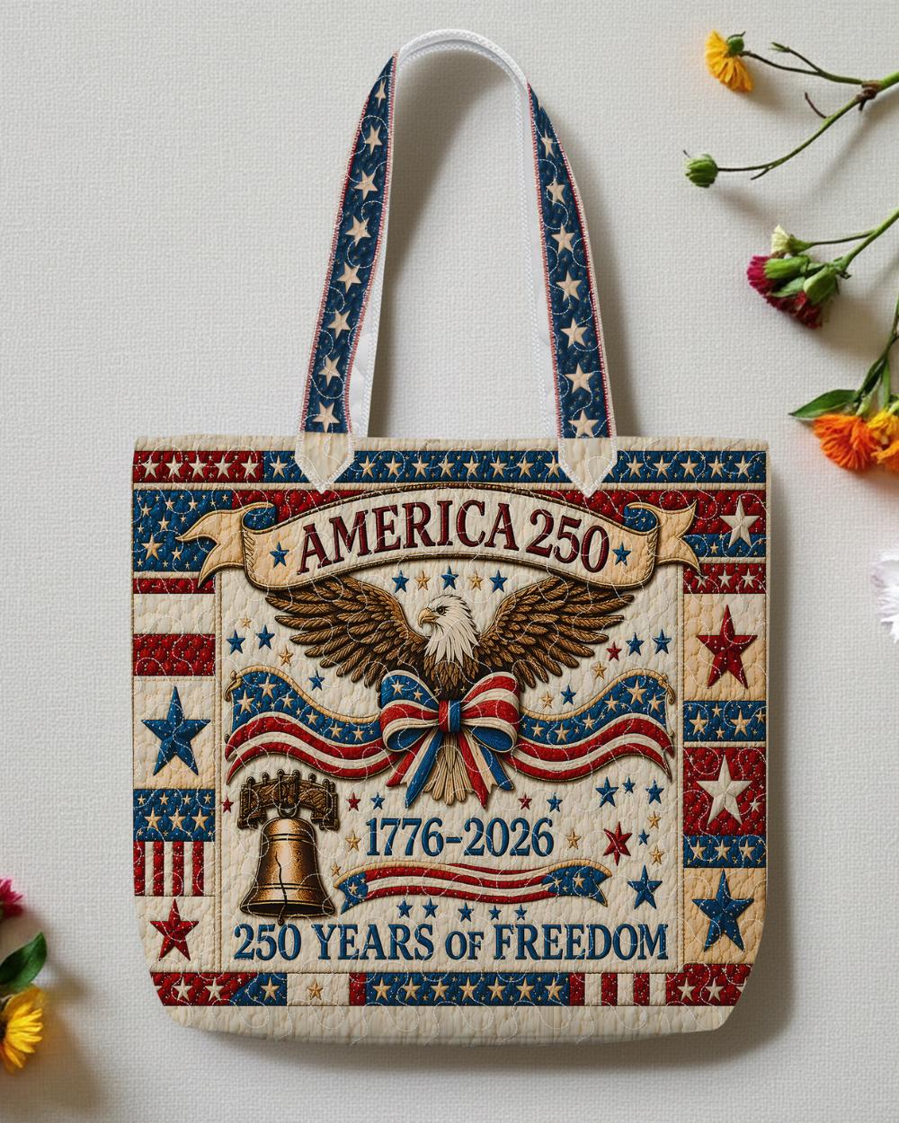 Quilted Tote Bag, America 250th Anniversary Patriotic Shoulder Bag, Boho Bags Gift for Women, Natural Lover Gift, Lover Gift