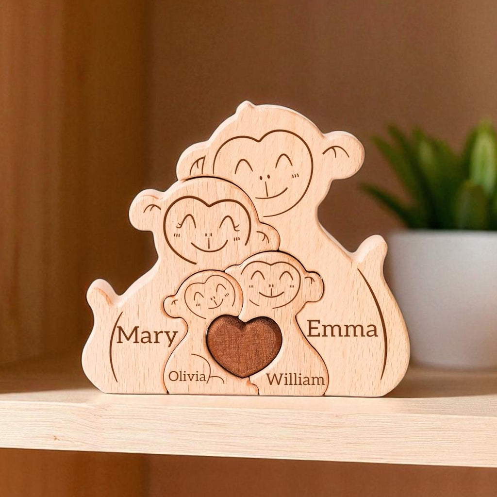 Monkey Family Puzzle, Personalised Wooden Family Puzzle, Christmas Family Gift, Adoption Gift, Home Decor, Family Gift, Family Reunion Gift