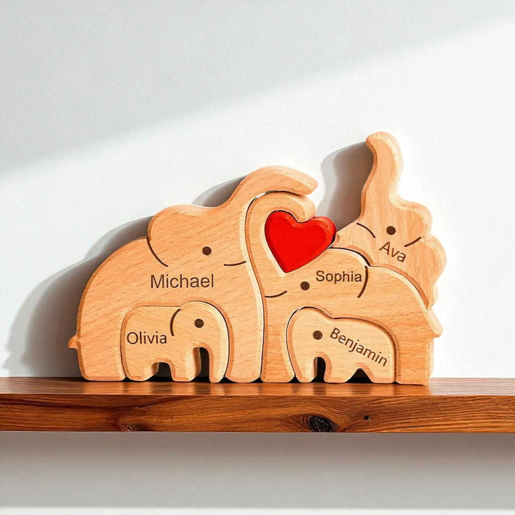 Elephant Family Puzzle, Unique Christmas Family Gift, Wooden Elephant Ornament, Elephant Keepsake, Adoption Keepsake, Housewarming Present