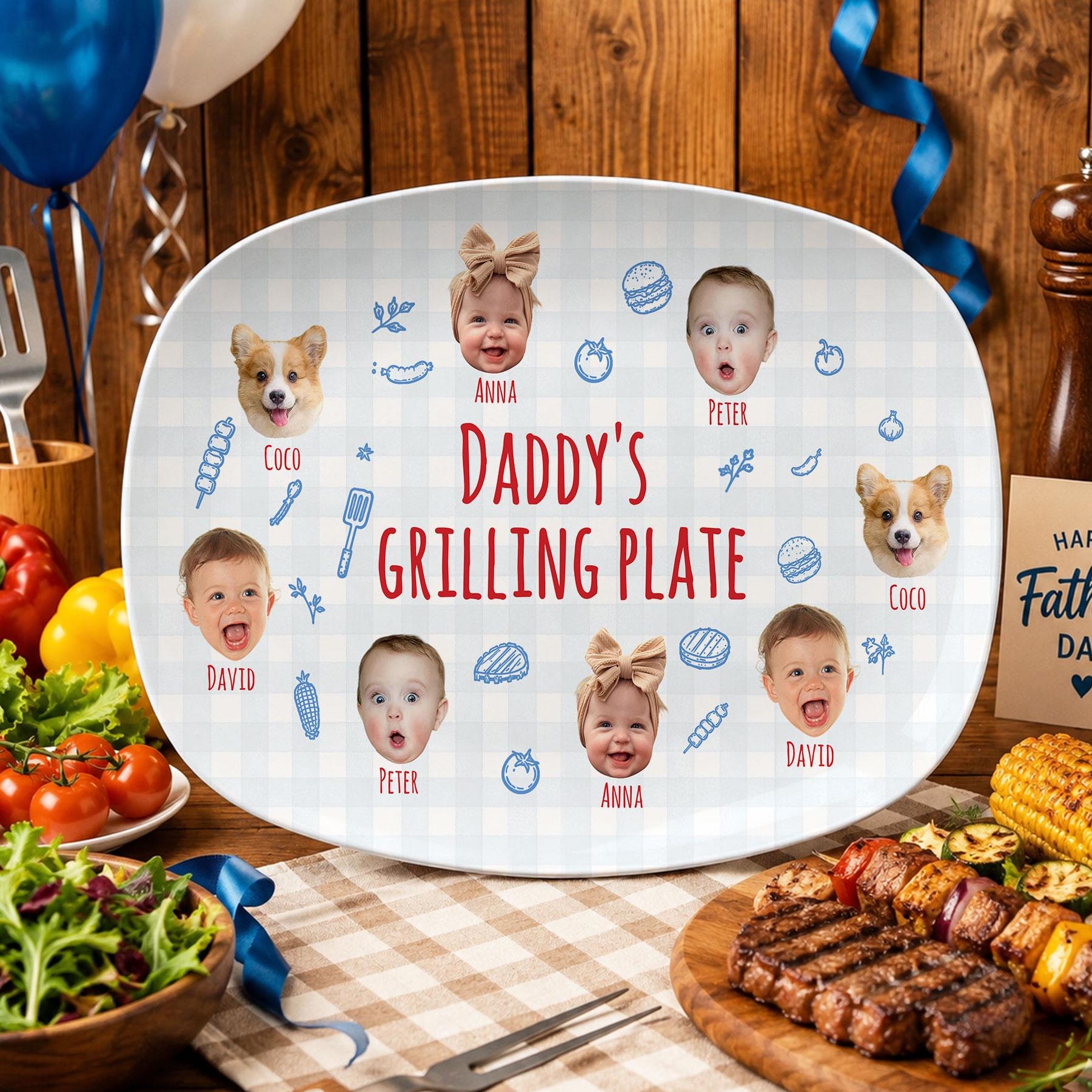 Personalized Pet & Kids Photo Dads Grilling Plate, Funny Kids Photo Platter, BBQ Dad Gift for Husband, Grandpa Gift, Fathers Day Gift Idea