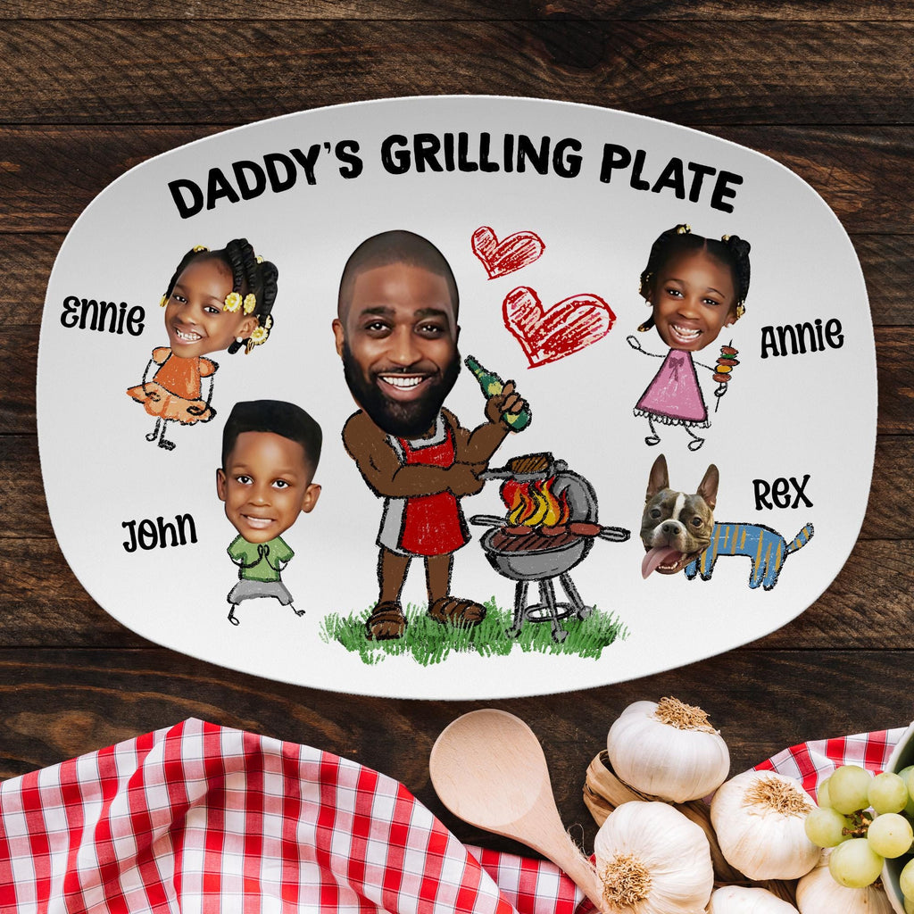 Personalized Daddy's Grilling Plate Gift - Custom BBQ Platter for Dad, Father's Day Present, Dad’s Grill Plate With Kids Names & Face