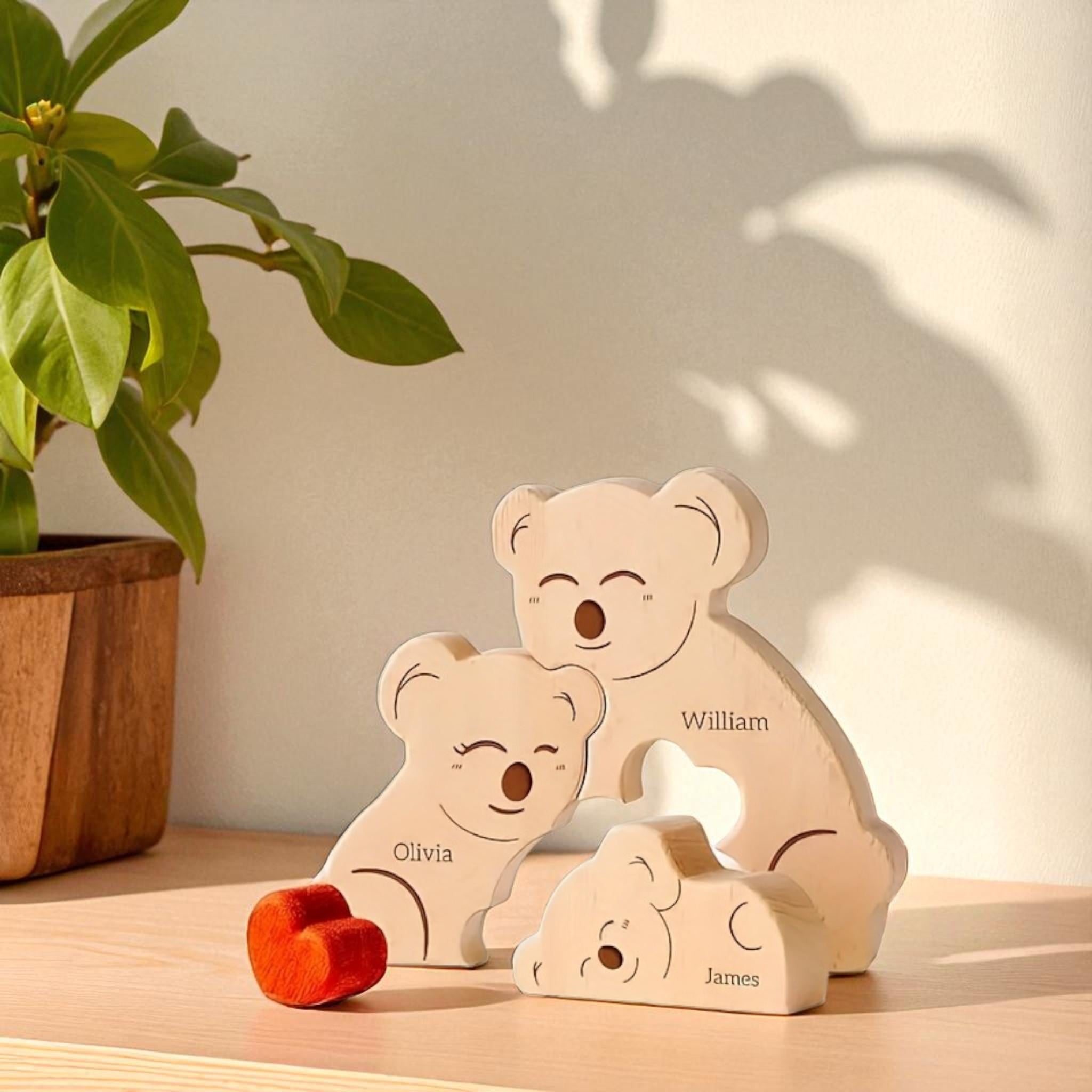 Koala Family Puzzle, Personalized Wooden Family Puzzle, Mothers Day Gift, Adoption Gift, Koala Decor, Wooden Keepsake, Christmas Family Gift