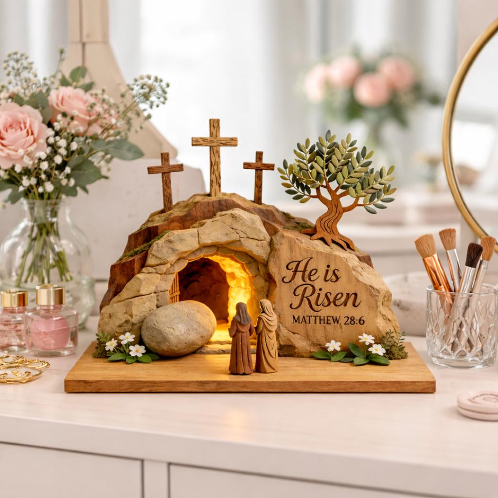 He is Risen Easter Wooden Plaque, Matthew 28_6 Christian Resurrection Decor, Empty Tomb Wood Sign