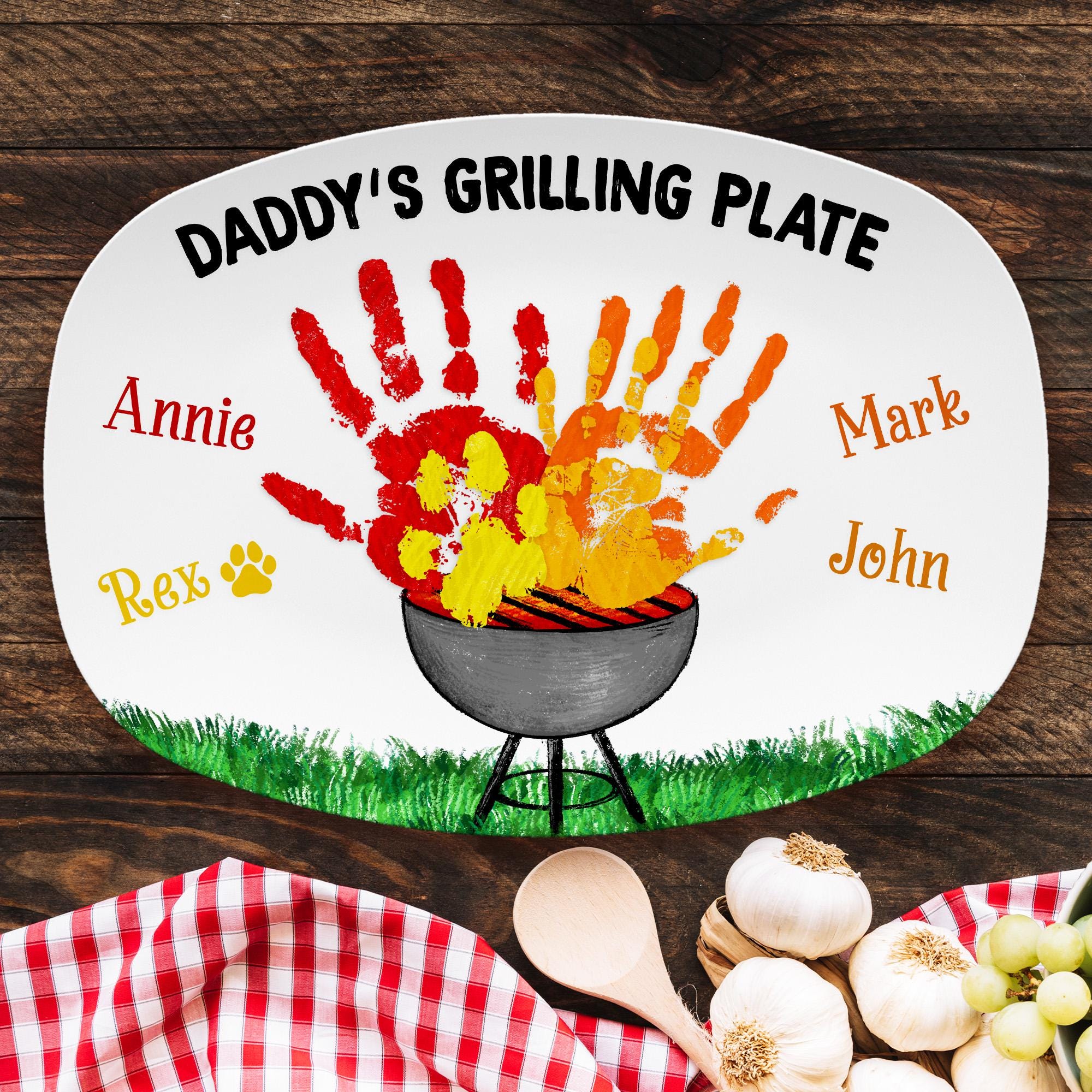 Custom Daddy's Grilling Plate Gifts - Personalized Dad Grilling Platter, Barbecue Plate for Dad, Father's Day Gift, Gift From Children