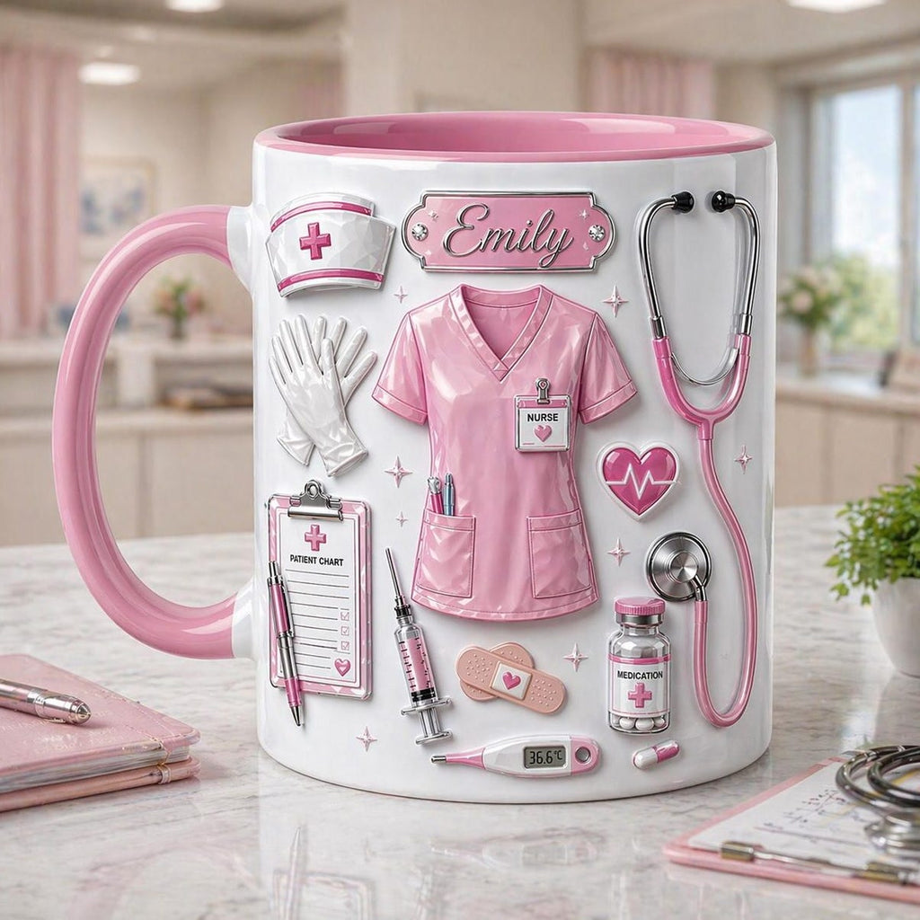 Personalized Nurse Life Embossed Mug, Custom Name Coffee Cup, Nurse Gift, Medical Staff Mug, RN Appreciation Gift