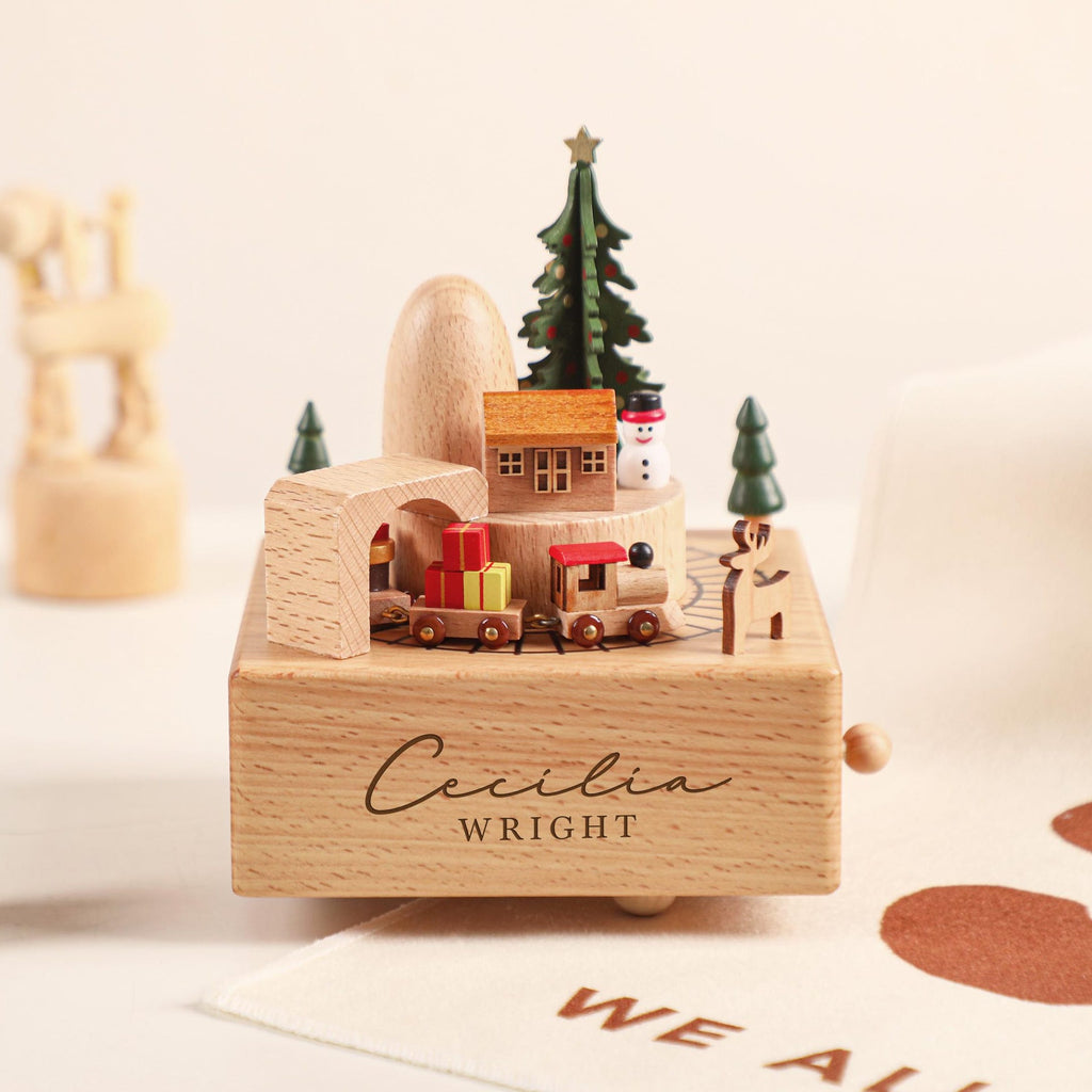 Christmas Music Box, Personalised Wooden Music Box, Custom Wooden Handmade Music Box, Engraved Baby Name Music Box, Baby Shower Gift