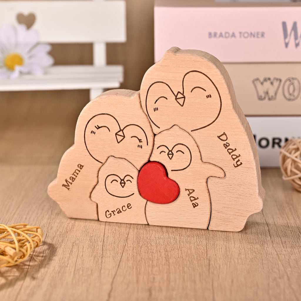 Penguin Family Jigsaw Decor, Wooden Penguin Family Puzzle, Pregnancy Statue, Birthday Anniversary Gift for Mums, Christmas Gift for 4