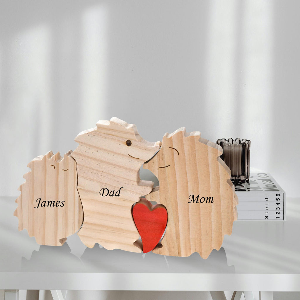 Wooden Animal Family Puzzle, 2-5 Hedgehogs Family Jigsaw Decor, Wedding Anniversary Gifts for Mom Dad Friend Couples Animal Family Decor