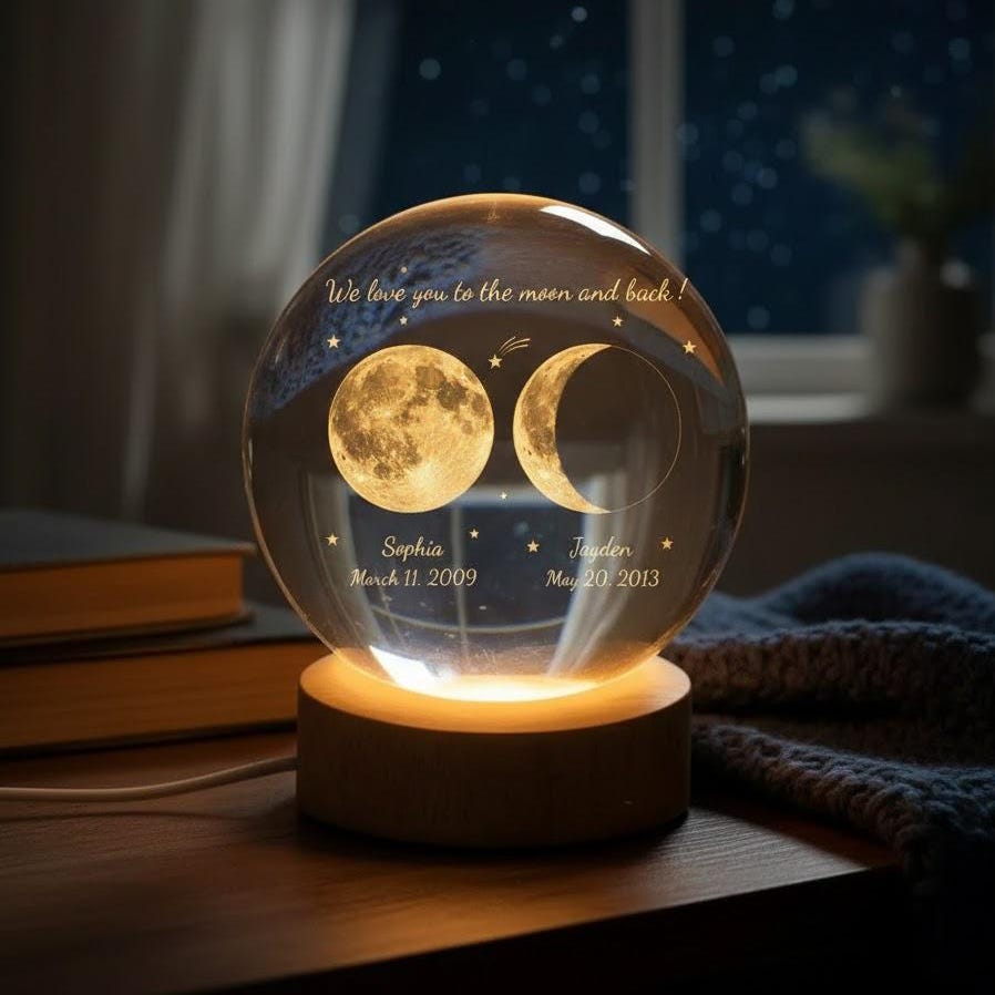Personalized Moon Phase Kids Name Crystal Ball LED Night Light, Custom Moon Phase Lamp, Mother’s Day Gift, Children Name Keepsake Decor