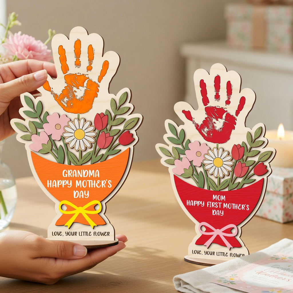 Custom Mother’s Day Handprint Flower Sign, DIY First Mother's Day Handprint Sign, Gift for Mom With Child’s Print