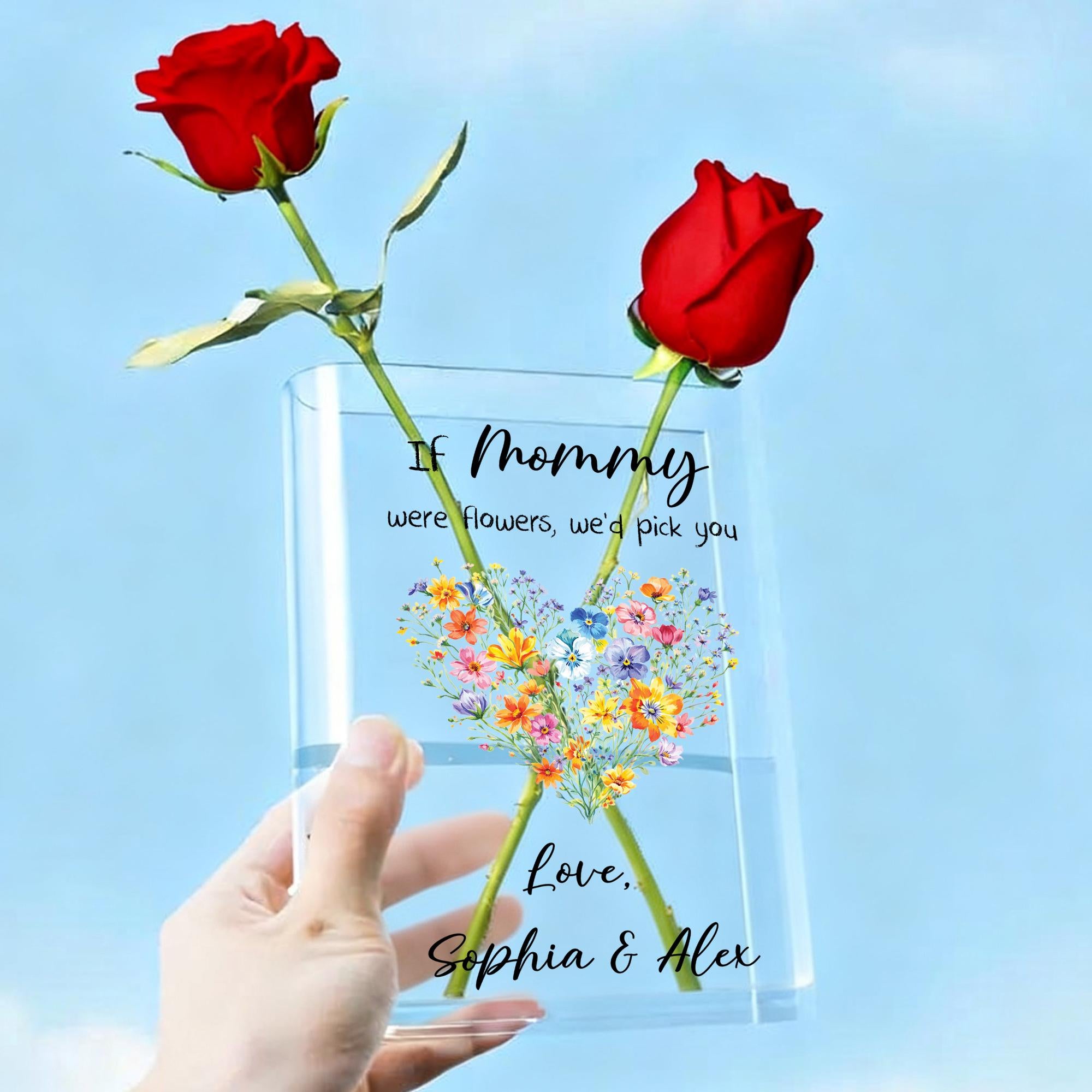 Personalized Wildflower Vase for Mom, If Mothers Were Flowers We Would Pick You, Custom Name Clear Book Vase, Mother's Day Gift From Kids