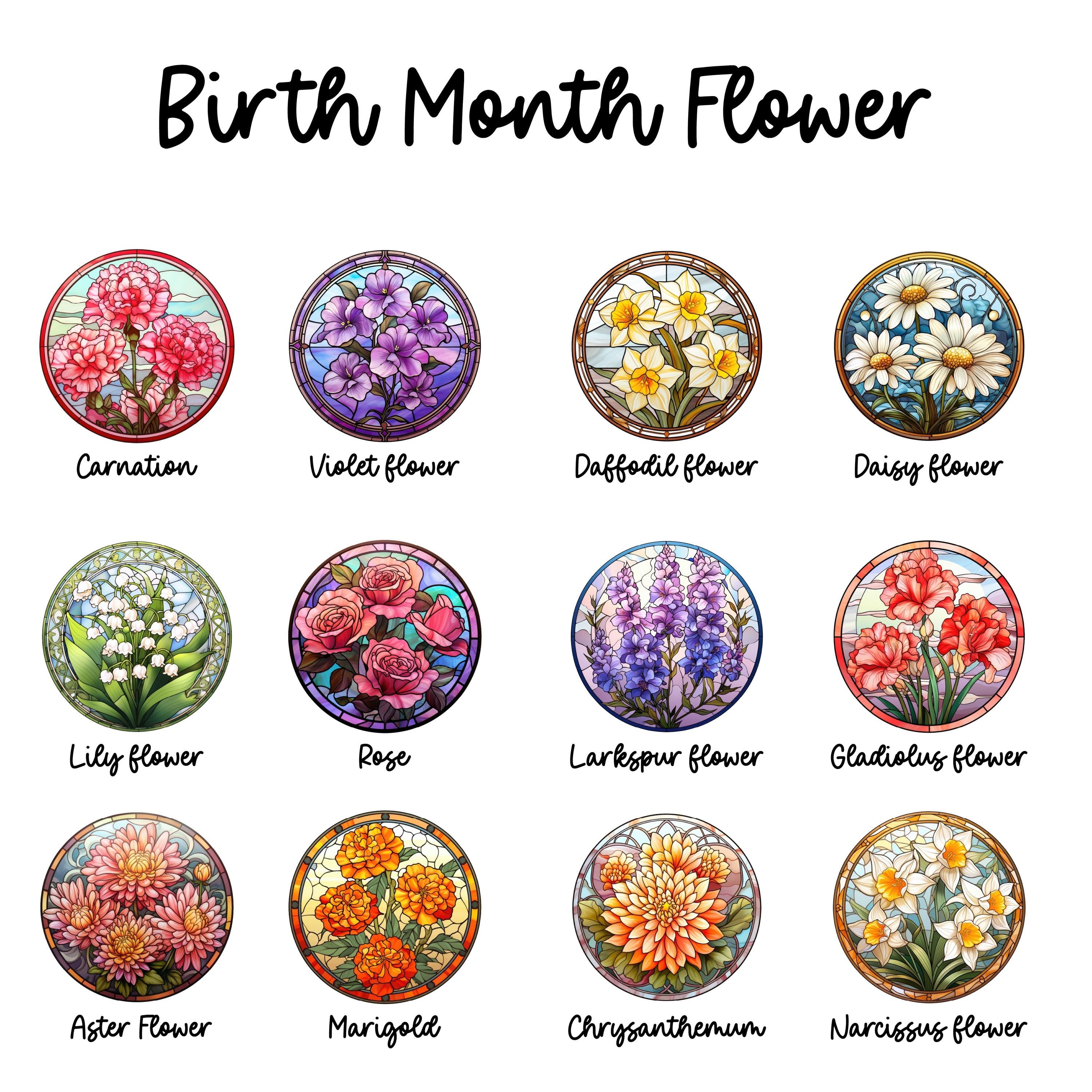 Custom Birth Month Floral Stained Glass Suncatcher, Personalized Garden Gift for Mom, Window Hanging Birth Flower Ornament