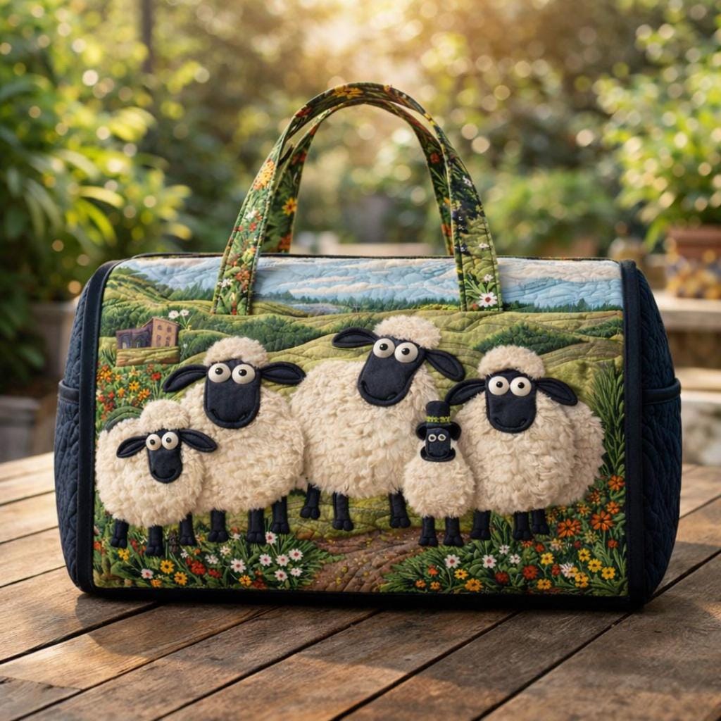 Cute Sheep Quilted Duffle Bag_ Camper Bus Travel Weekender Bag, Best Duffle Bags for Women, Cute Weekender Duffel Gift for Her