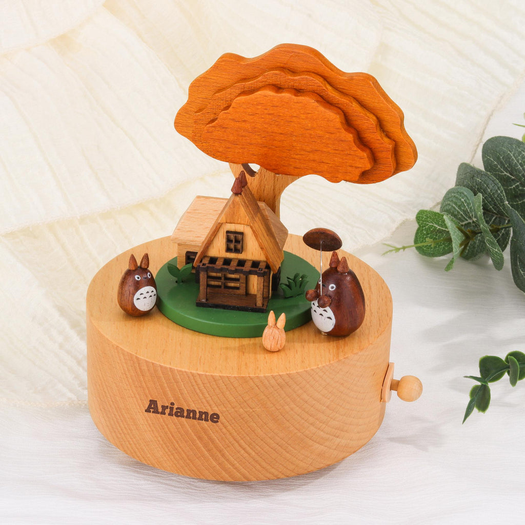 Personalized Wooden Totoro Music Box, Custom Nursery Decor, Hand-Cranked Musical Keepsake Gift for Kids & Totoro Lovers
