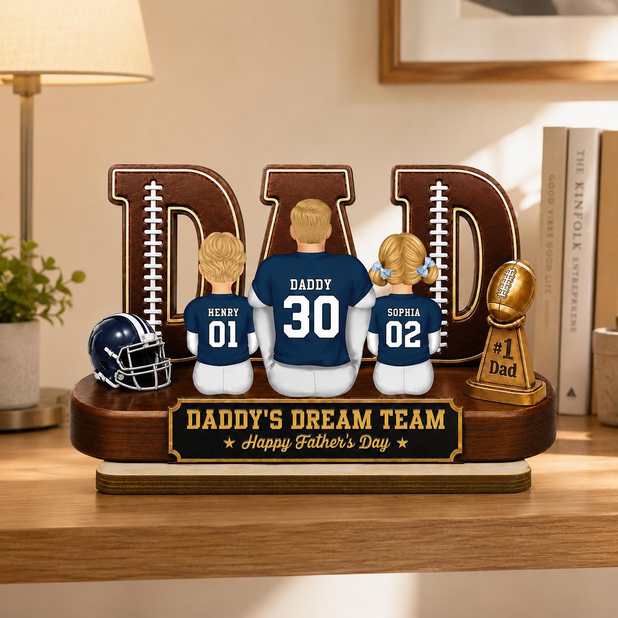 Personalized Football Dad Wooden Block, Daddy's Dream Team, Dad Gift, Sports Dad Decor, Father’s Day Gift, American Football Dad Coach Gifts