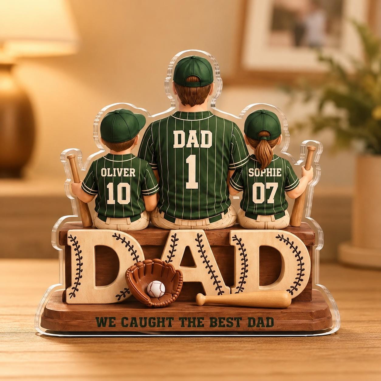 Personalized Baseball Dad Acrylic Plaque, Custom Jersey Name Father’s Day Gift for Dad