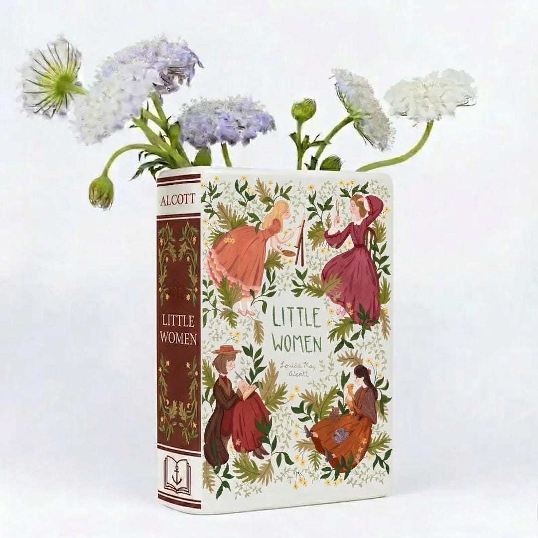 Little Women Ceramic Book Vase, Literary Bookshelf Flower Holder, Cottagecore Decor, Gift for Readers & Teachers, Mother’s Day, Housewarming