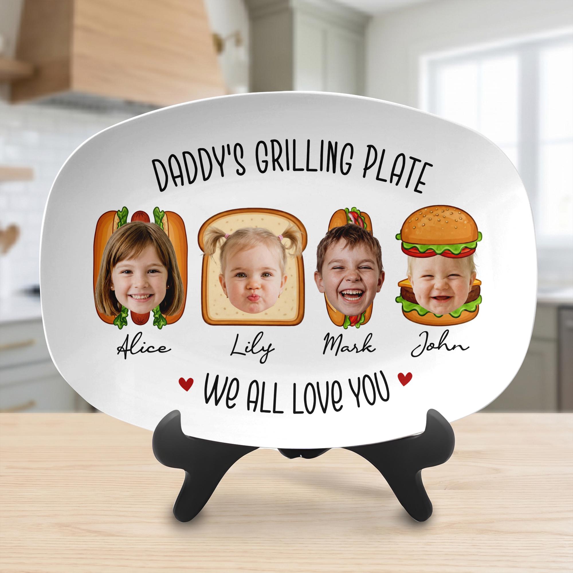 Personalized Daddy's Grilling Plate, Custom Dad’s Grilling Platter With Kid Faces, Gift for Dad From Kids, BBQ Serving Tray, Father’s Day