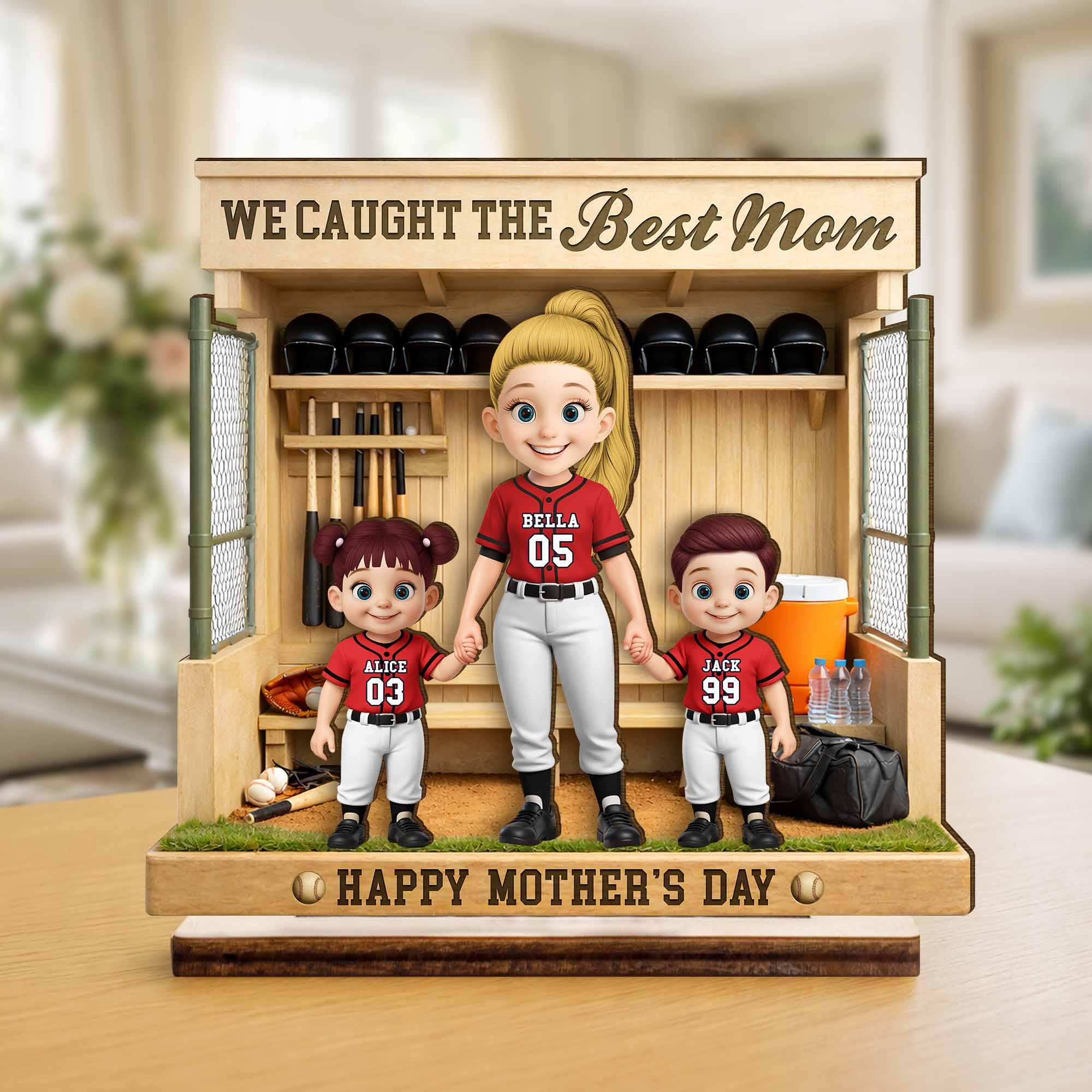 Personalized Baseball Mom Diorama, Custom Dugout Keepsake, Mother's Day Gift, Kids Names Plaque