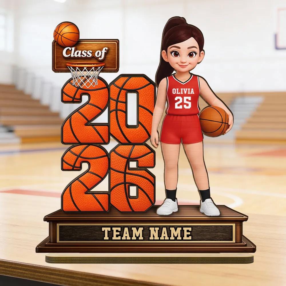 Custom Basketball Senior Class of 2026 Sign, Personalized 2-layered Wooden Plaque, Graduation Gift for Son, Daughter, Basketball Player Gift
