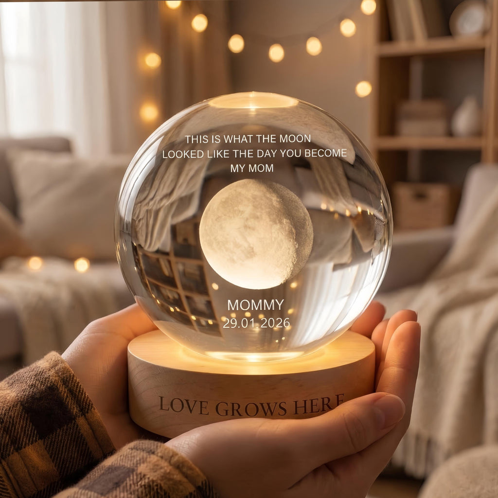The Day You Become Mom Personalized Moon Phase by Date, Custom Crystal Ball LED Night Light, Gift for Mom, Mother's Day Gifts,gift From Kids