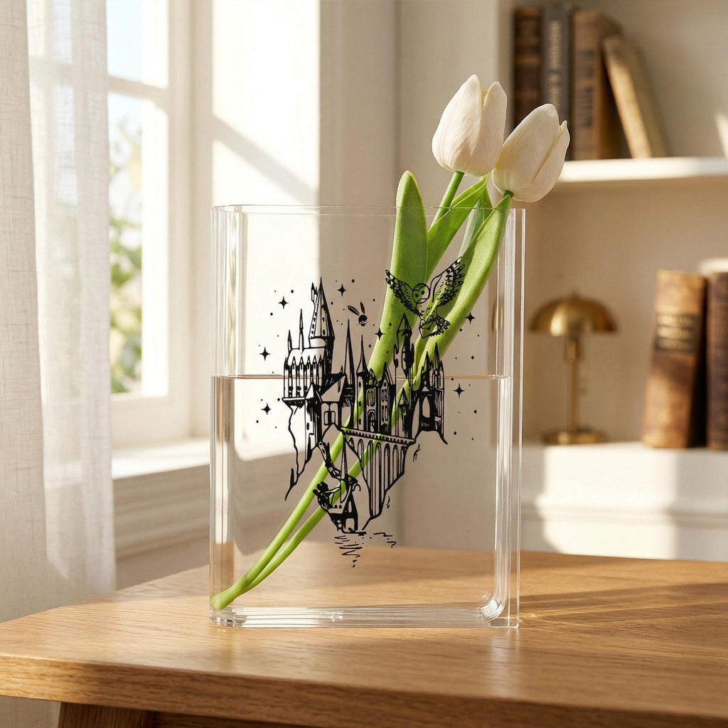 Hogwarts Castle Acrylic Book Vase, Line-art Bookish Vase, Harry Potter Book Shaped Vase, Magic School Decor, Custom Gift for Book Lover
