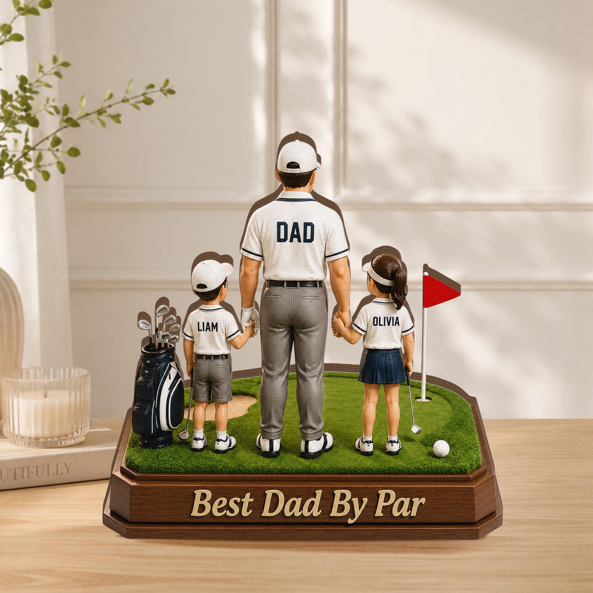Personalized Golf Dad Wooden Block, Custom Kids Names Sign, Best Dad by Par, Golfing Gift for Dad, Husband, Father's Day Gift for Golf Lover