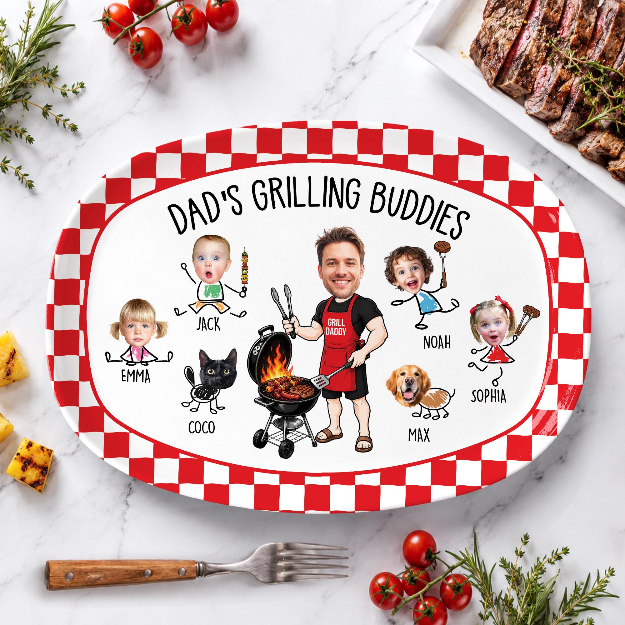 Custom Kid Face Dad’s Grilling Plate, Father’s Day Gift From Kids, Dad's Grilling Buddies, Custom BBQ Grilling Plate Gift With Kids Names