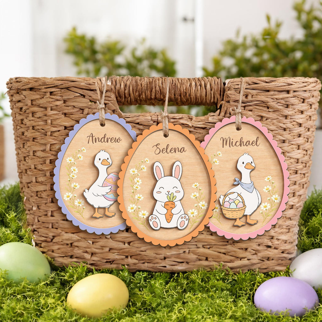 Personalized Easter Bunny Ornament – Custom Spring Name Decor, Easter Gift Tag for Kids, Easter Gift for Baby, Easter Egg, Glowforge Easter