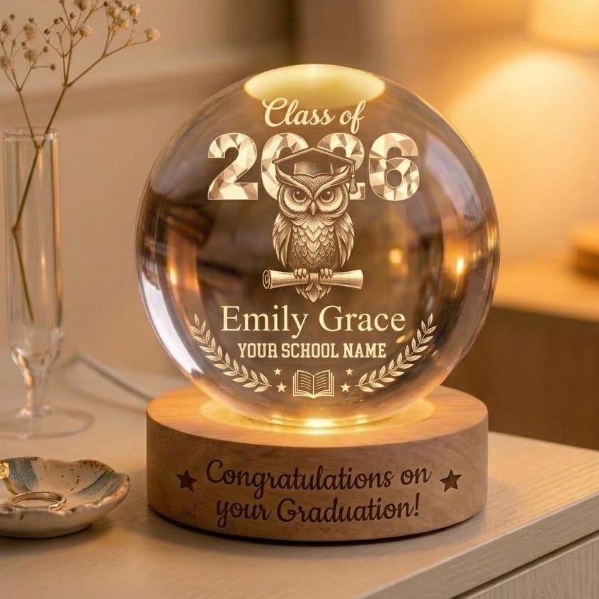 Personalized Class of 2026 Crystal Ball Night Light, Custom Graduation Gift for Senior, Congrats Graduate LED Keepsake, Graduation Day Decor