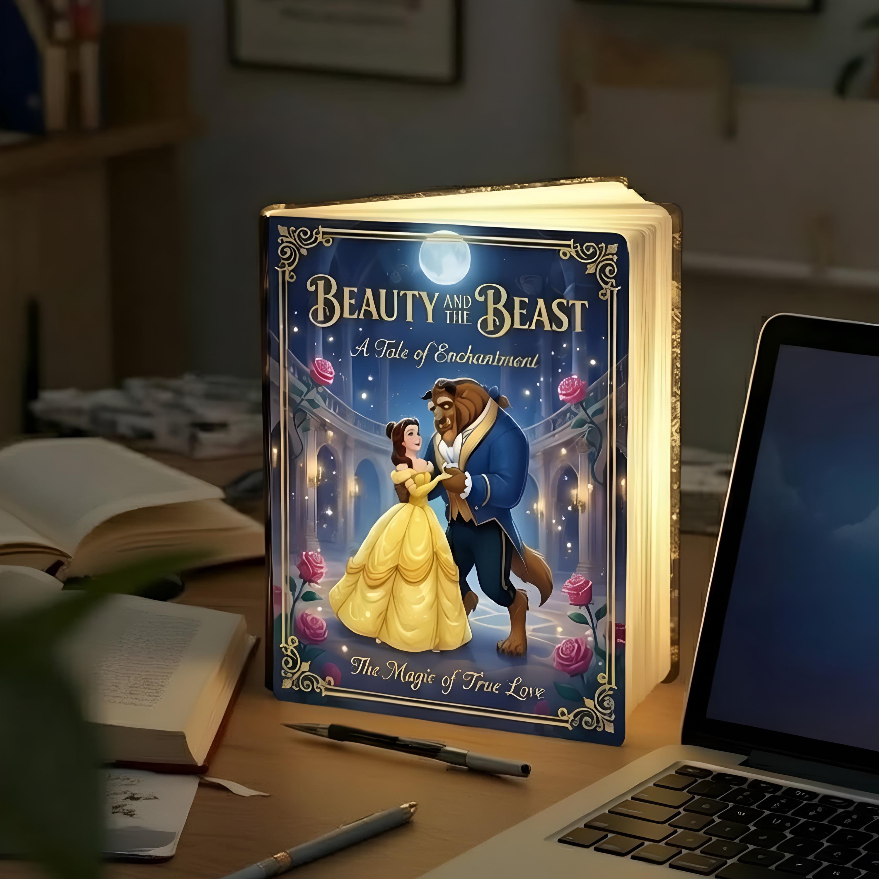 Beauty and the Beast Book Lamp, Fairy Tale Bedroom Decor, Enchanted Rose Night Ligh, Romantic Gift for Her, Disney Home Decor
