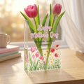 Happy Mother's Day Acrylic Book Vase, You Make Our Lives Blossom Flower Vase, Pink Tulip Mother's Day Gift, Floral Mom's Day Decor