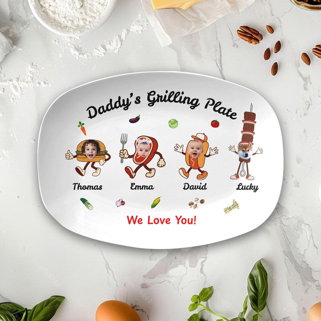 Personalized Photo & Name Daddy's Grilling Plate, Custom Photo BBQ Gift for Dad Grandpa, Unique Fathers Day Plate Gift, Grill Master Plate