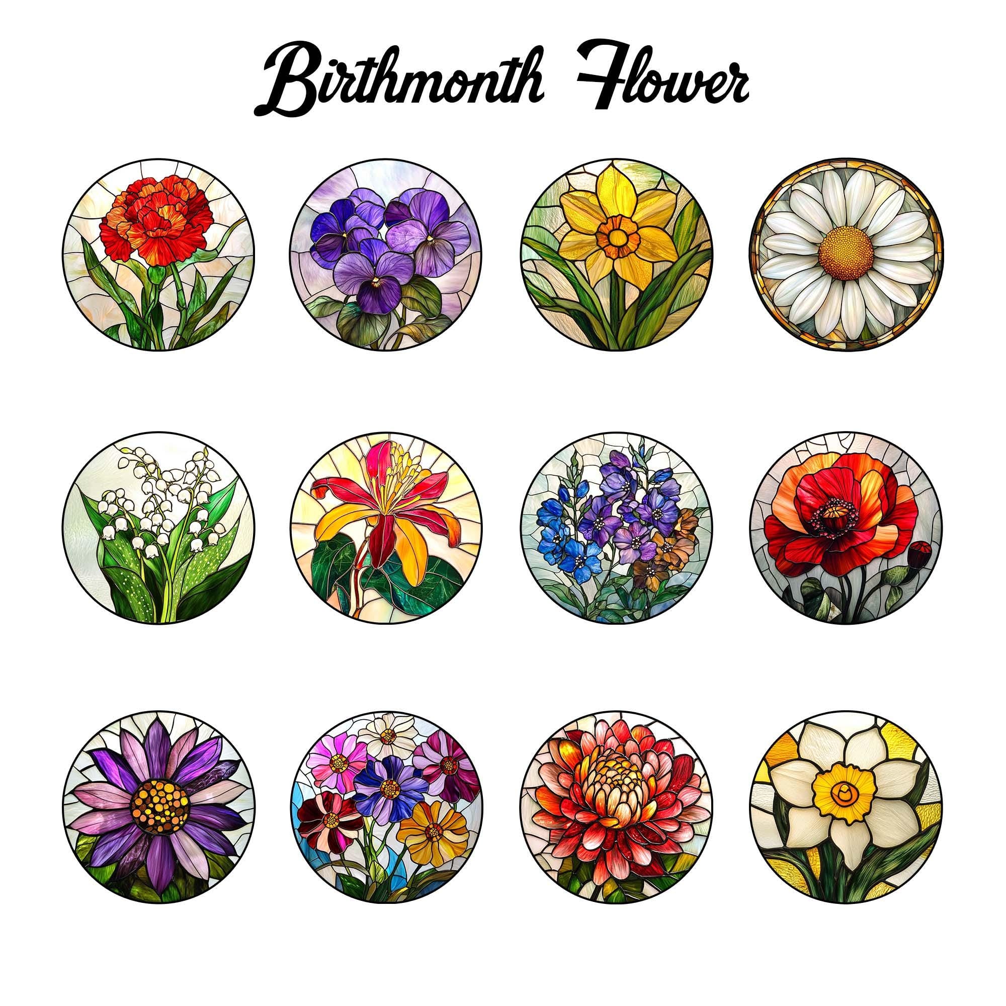 Glass Birth Flower, Birth Flower Stained Glass Suncatcher_ Memorial Gift for Mom