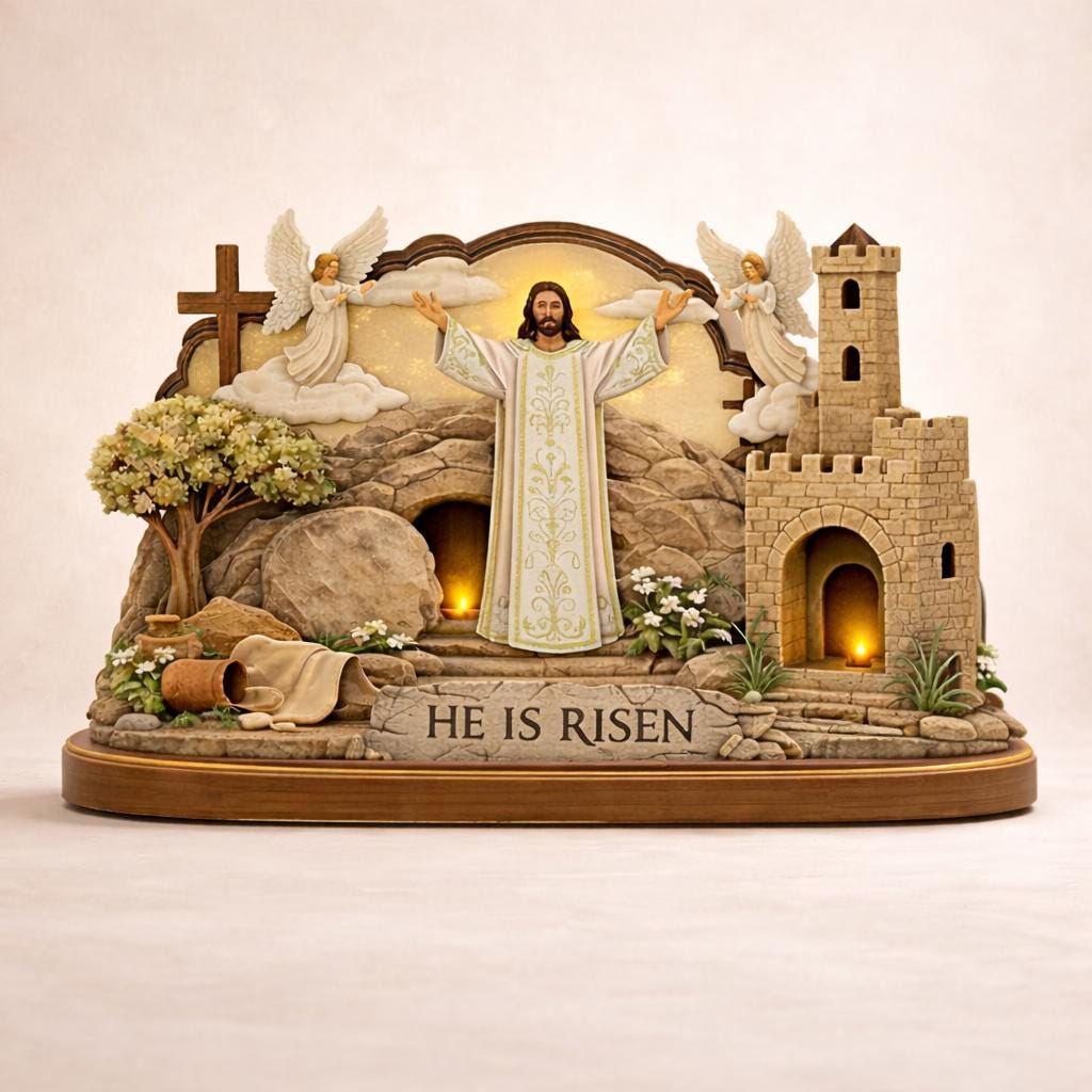 Easter Resurrection Wooden Sign, 2D Flat Empty Tomb Display, Religious Tabletop Decor, He is Risen Christian Art, Easter Keepsake for Home