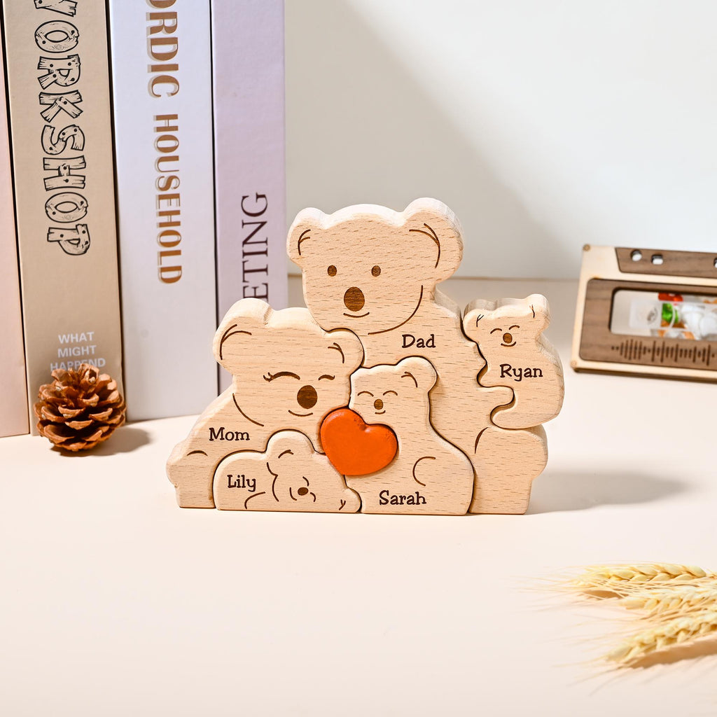 Custom Wooden Koala Family Puzzle, Koala Family Jigsaw Decor, Family Name, Anniversary Gift, Family Home Decor, Gift for Mom