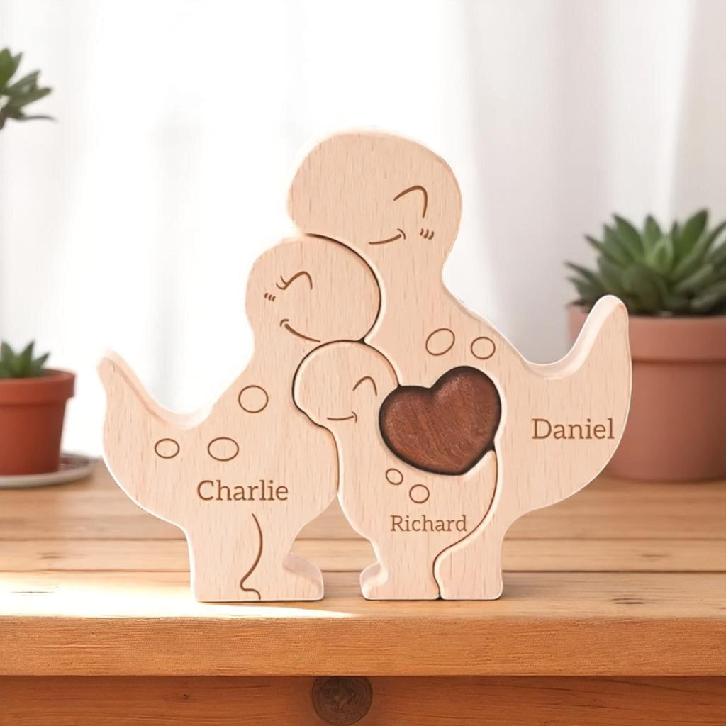 Personalized Dinosaur Family Puzzle, Custom Wooden Dino Gift, Kids Room or Nursery Decor, Baby Shower, Birthday or Family Christmas Gift