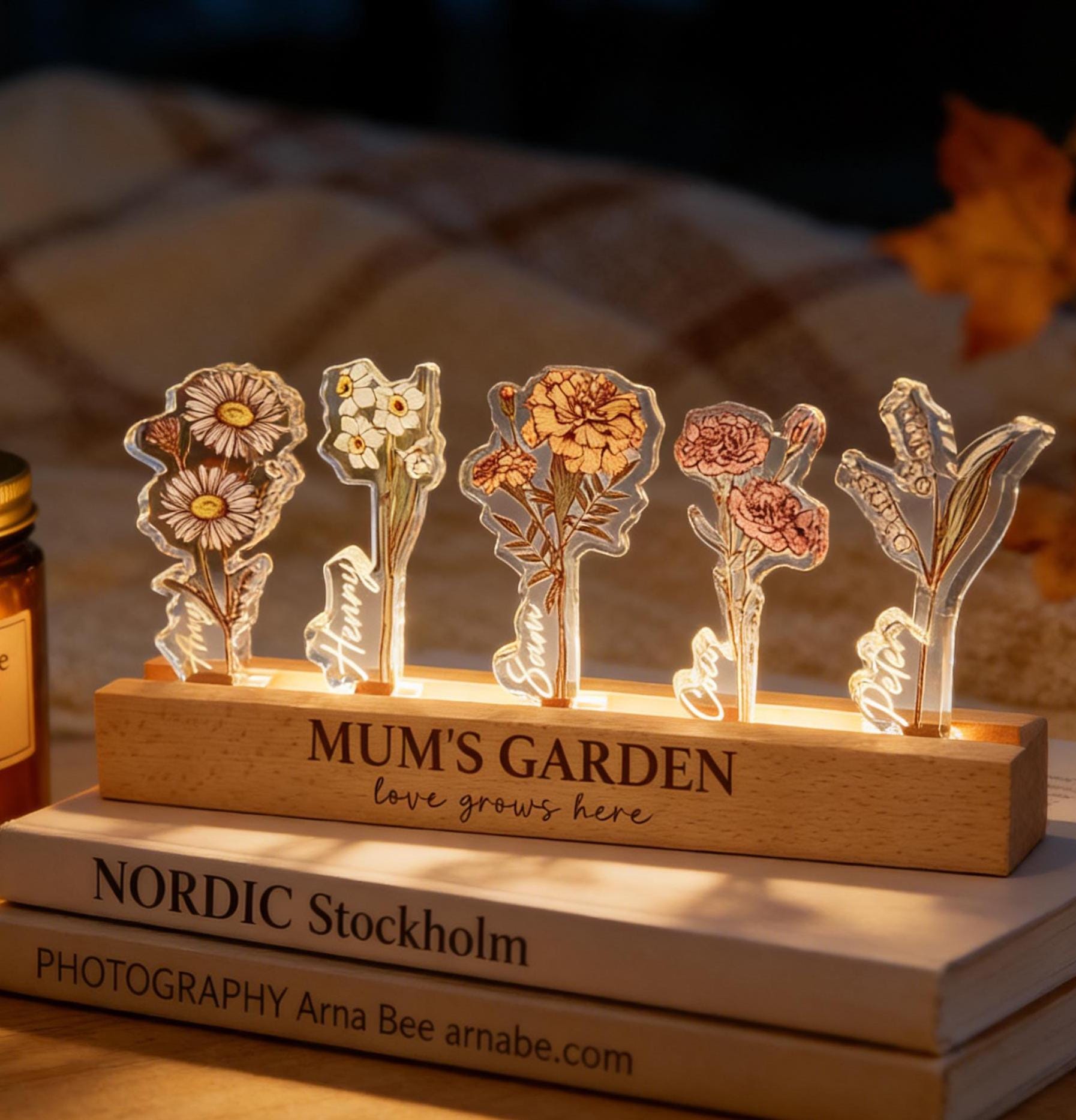 Personalized Grandma‘s Garden Birth Month Flowers Night Light, LED Night Light for Mom, Grandma Gift From Grandkids, Custom Light